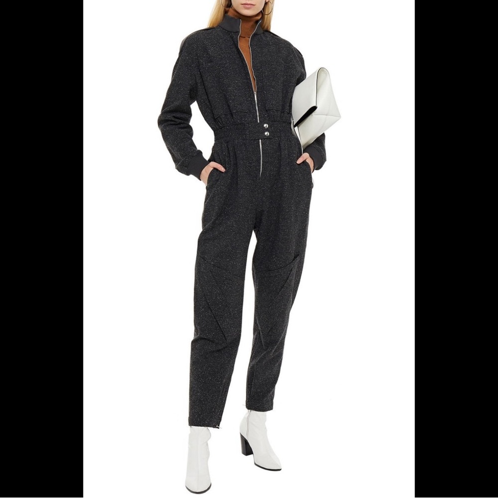 Acne Studios Leather-Trimmed Donegal Tweed Jumpsuit